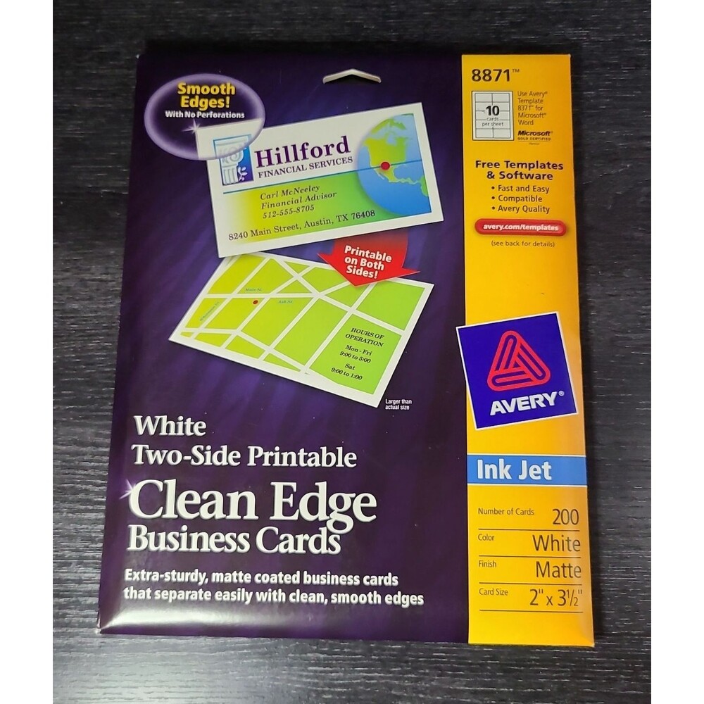 AVERY 8871 Clean Edge Matte White Ink Jet Business Cards 200 Count 2" x 3.5" NEW